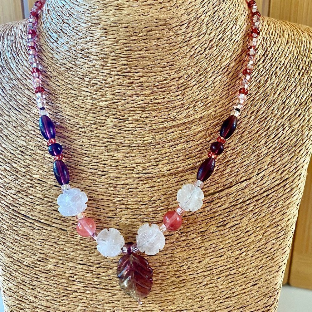 Amethyst And Rose Quartz 925 Leaf Handmade Necklace ⎜Silver Dawn Jewels OOAK